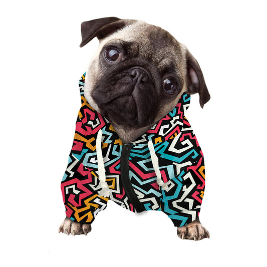 Abstract Funky Pattern Print Dog Zip Up Hoodie