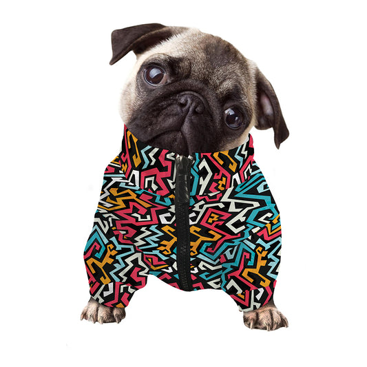 Abstract Funky Pattern Print Dog Zip Up Jacket