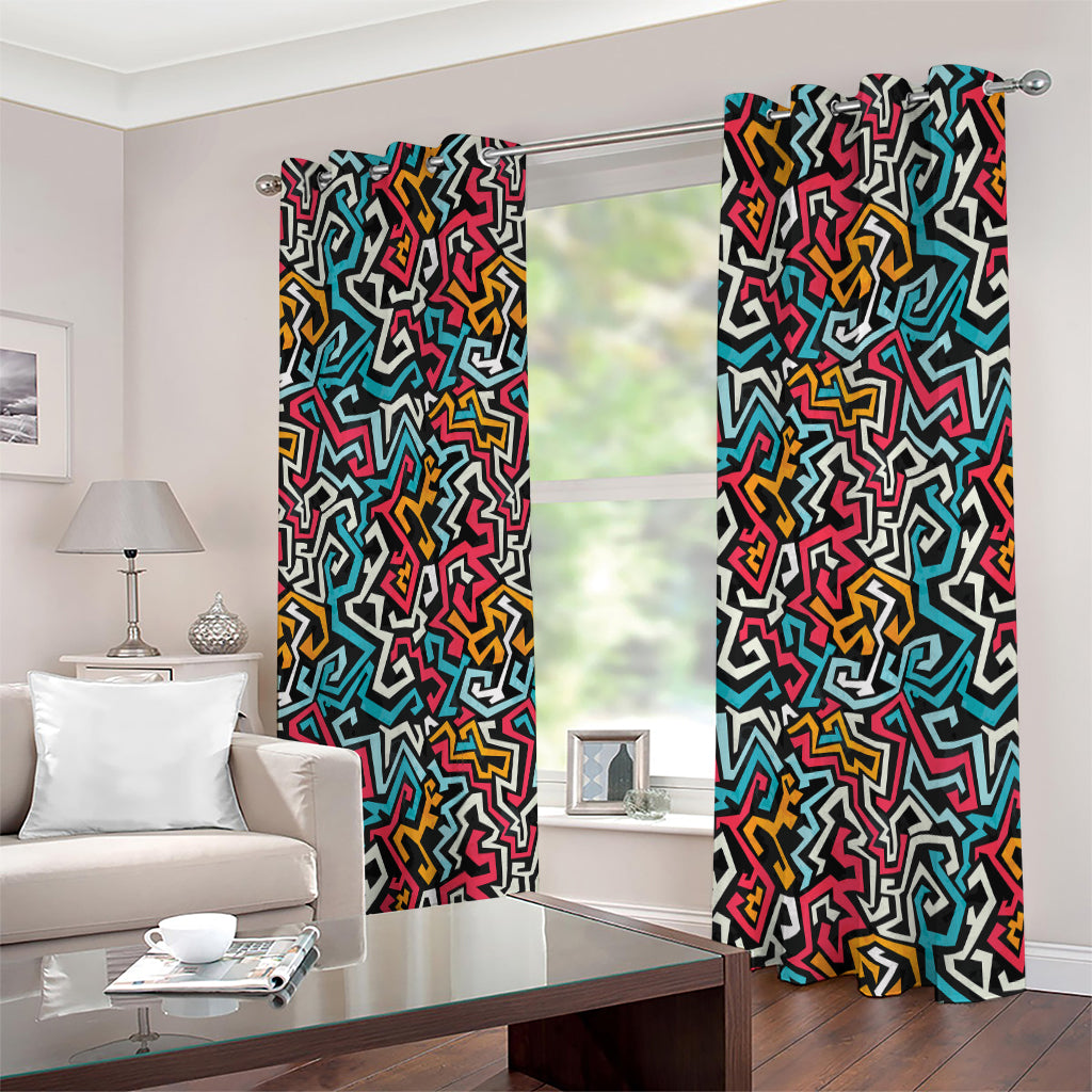 Abstract Funky Pattern Print Extra Wide Grommet Curtains