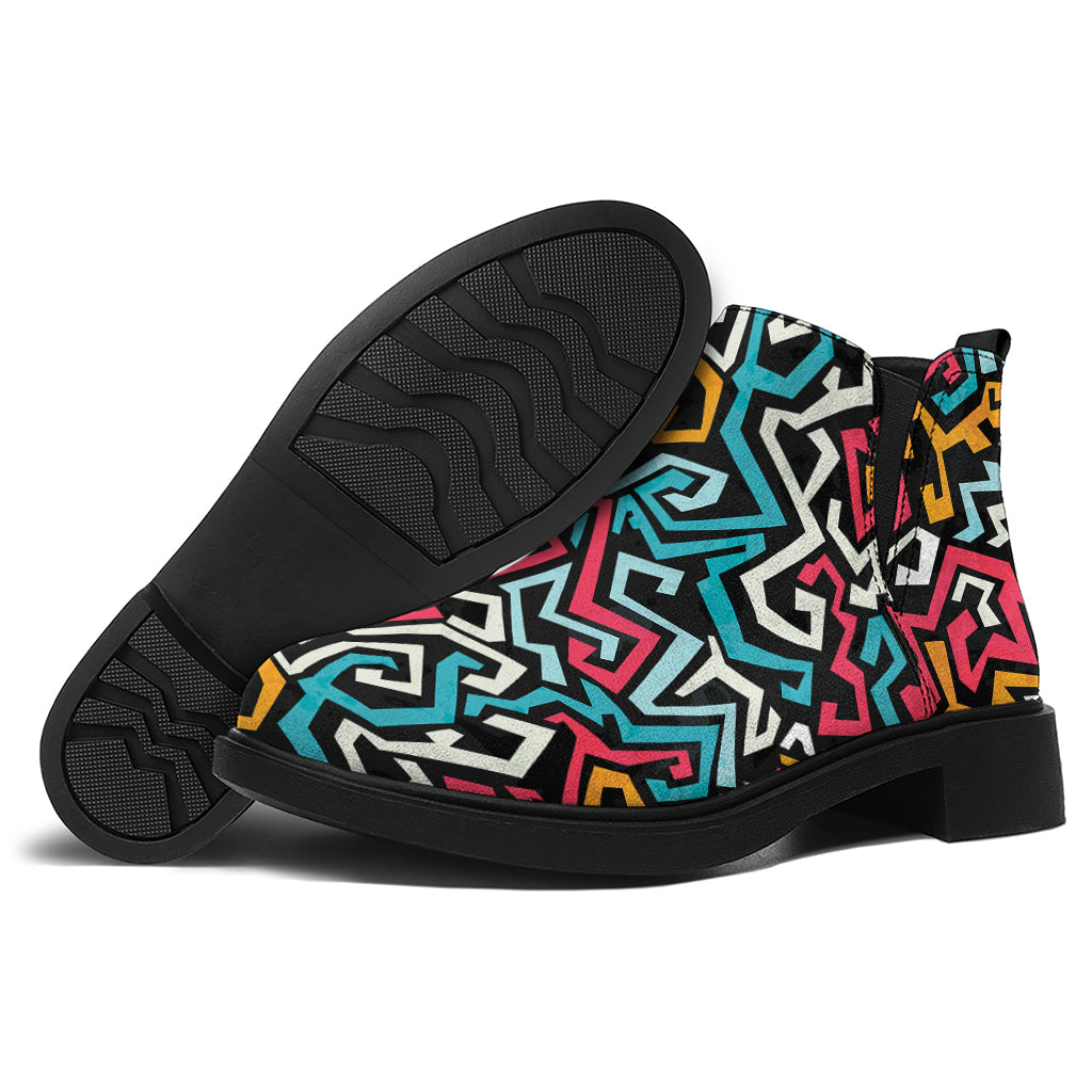 Abstract Funky Pattern Print Flat Ankle Boots