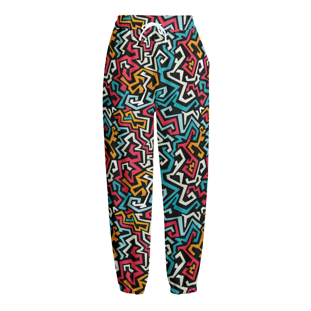 Abstract Funky Pattern Print Fleece Lined Knit Pants