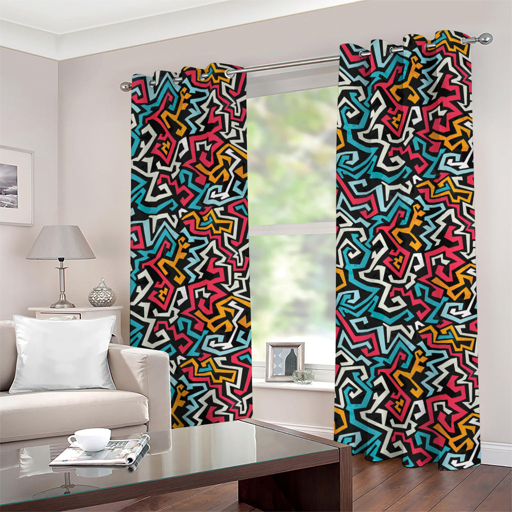 Abstract Funky Pattern Print Grommet Curtains