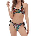 Abstract Funky Pattern Print Halter Scoop Tie Side Bikini