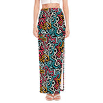 Abstract Funky Pattern Print High Slit Maxi Skirt