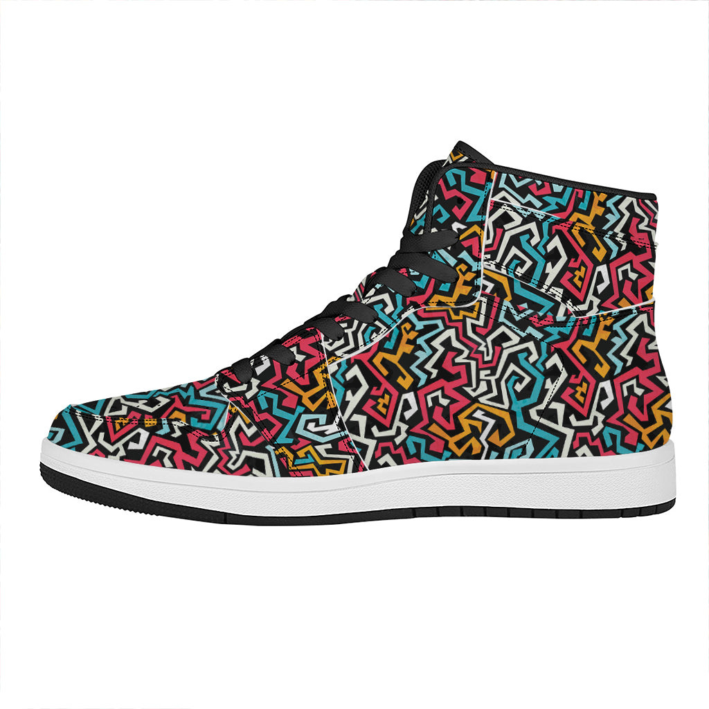 Abstract Funky Pattern Print High Top Leather Sneakers