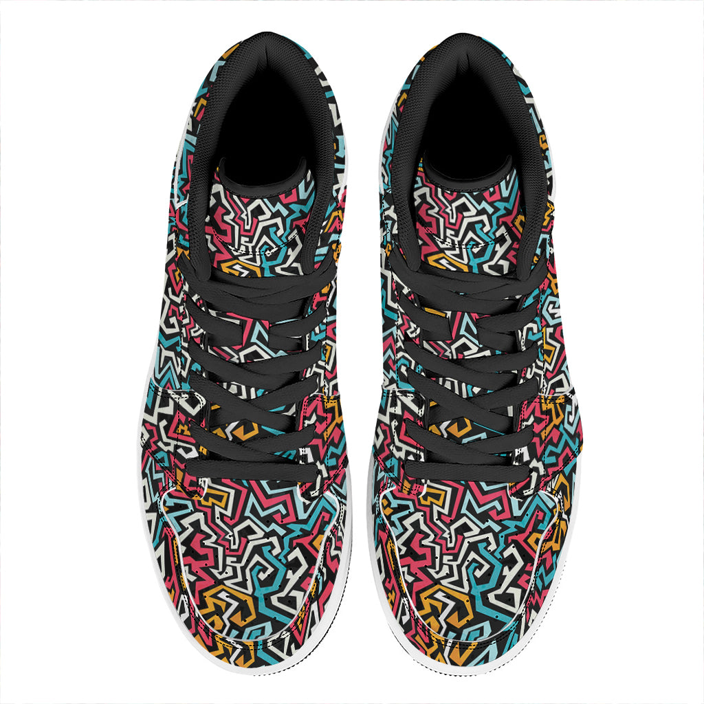 Abstract Funky Pattern Print High Top Leather Sneakers