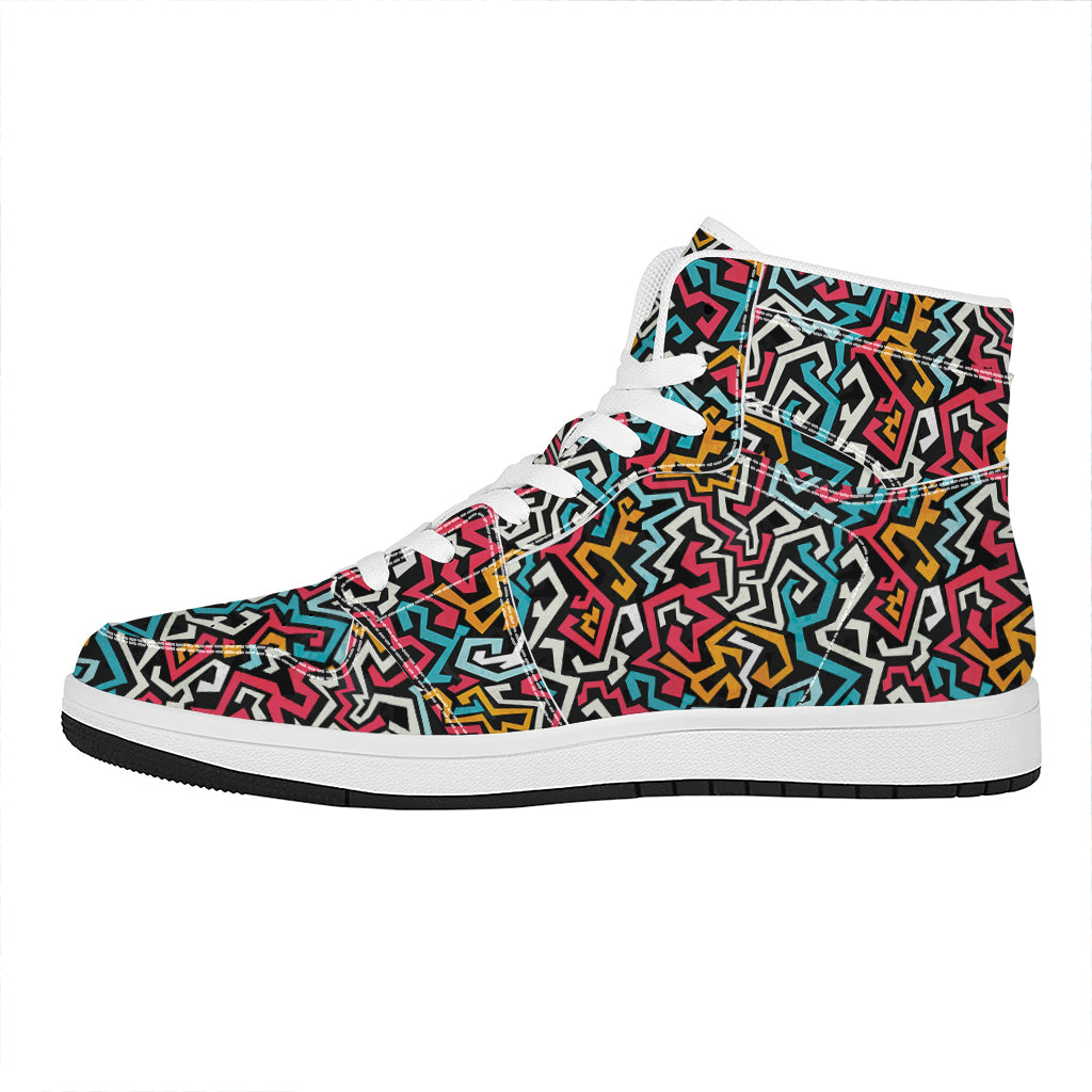 Abstract Funky Pattern Print High Top Leather Sneakers