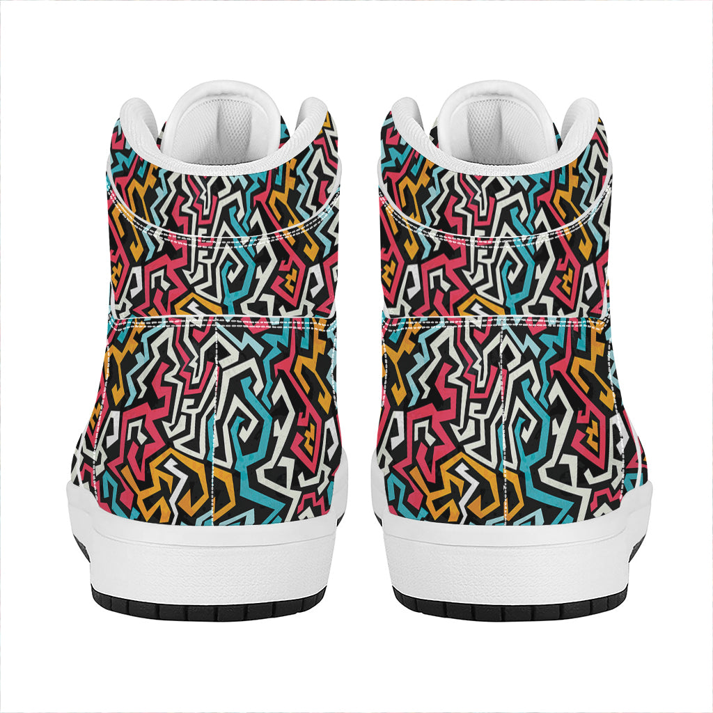 Abstract Funky Pattern Print High Top Leather Sneakers