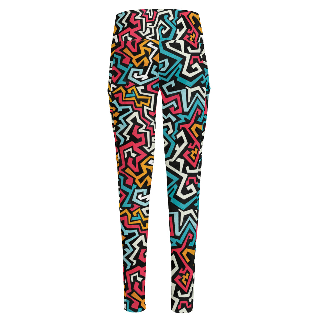 Abstract Funky Pattern Print High-Waisted Pocket Leggings