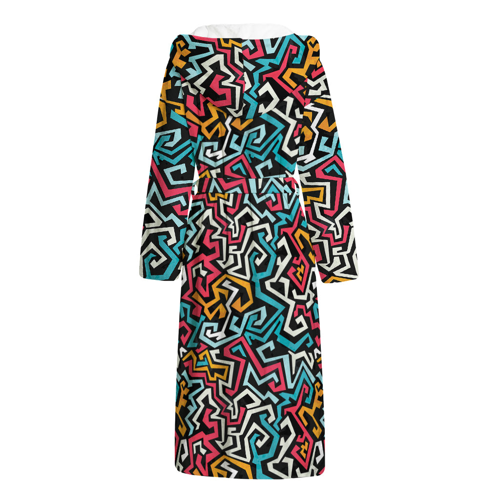 Abstract Funky Pattern Print Hooded Bathrobe
