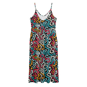 Abstract Funky Pattern Print Jersey Midi Cami Dress