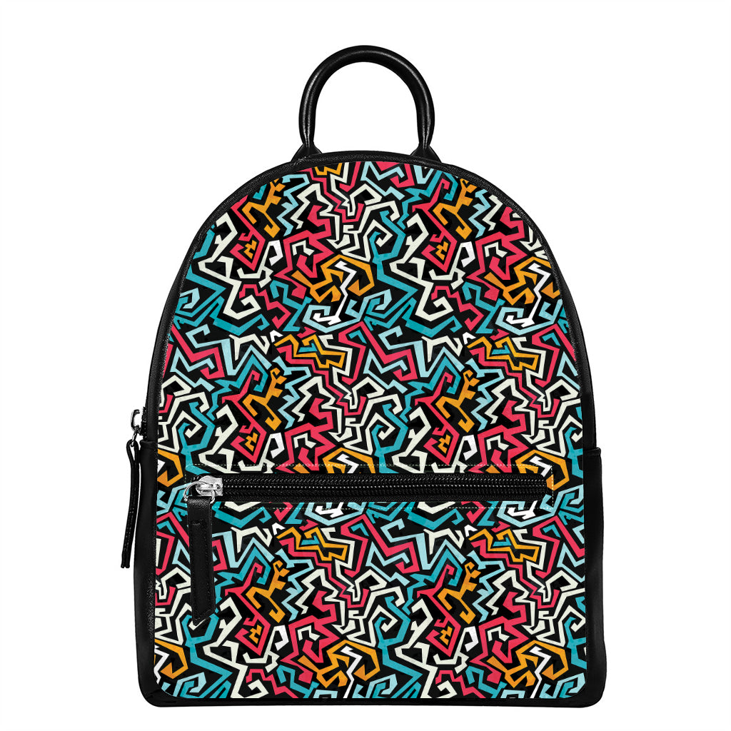 Abstract Funky Pattern Print Leather Backpack