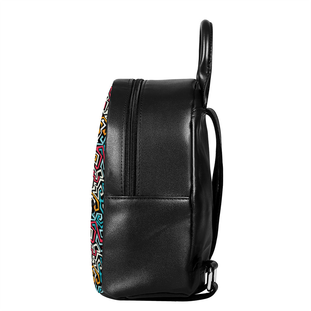 Abstract Funky Pattern Print Leather Backpack