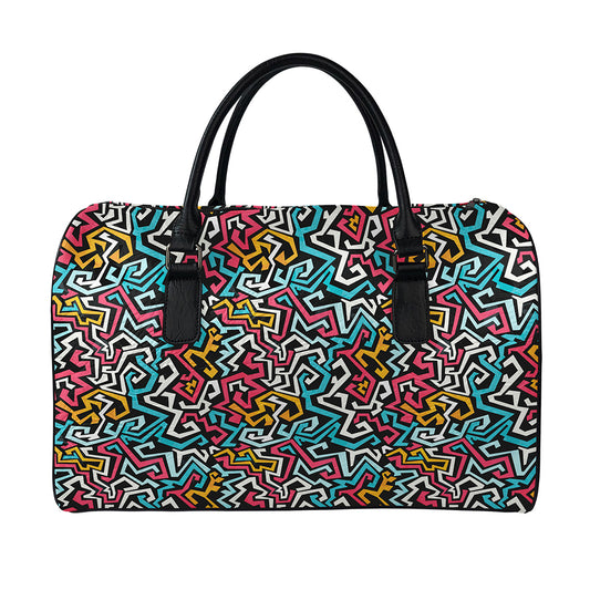 Abstract Funky Pattern Print Leather Duffle Bag