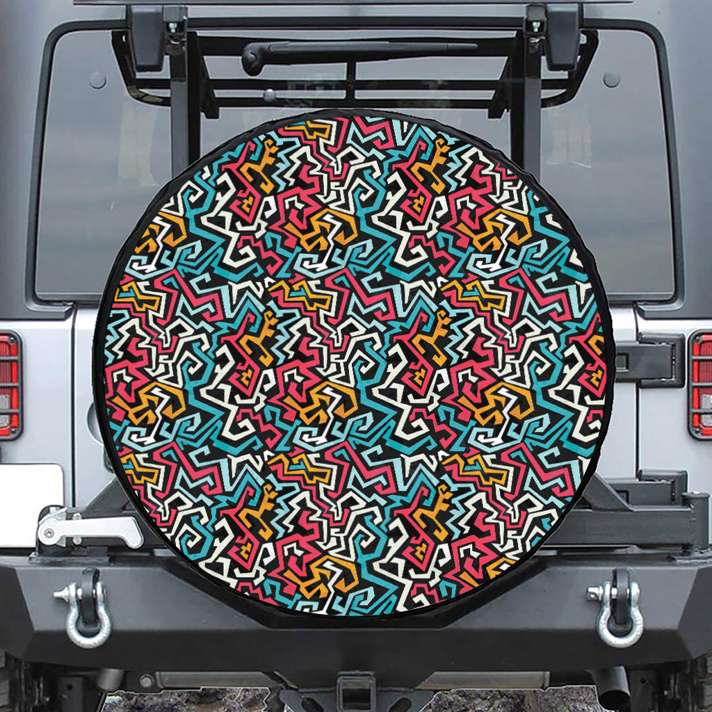 Abstract Funky Pattern Print Leather Spare Tire Cover