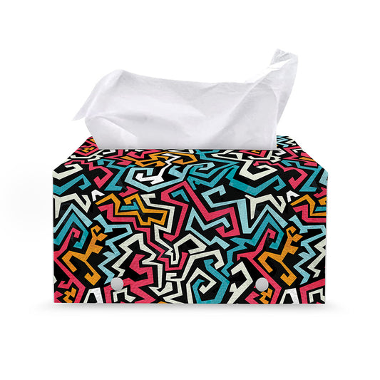 Abstract Funky Pattern Print Leather Tissue Box Cover