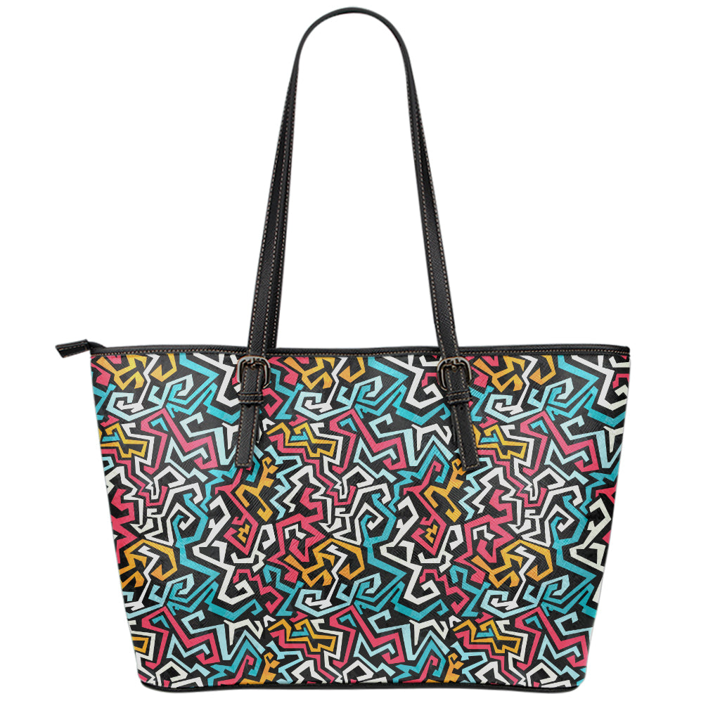 Abstract Funky Pattern Print Leather Tote Bag