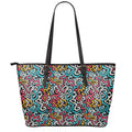 Abstract Funky Pattern Print Leather Tote Bag With Zipper