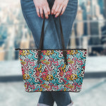 Abstract Funky Pattern Print Leather Tote Bag