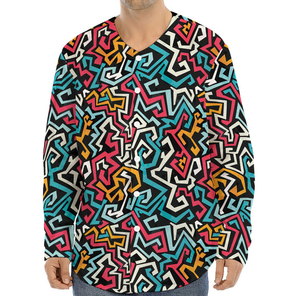 Abstract Funky Pattern Print Long Sleeve Baseball Jersey
