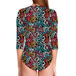 Abstract Funky Pattern Print Long Sleeve Swimsuit