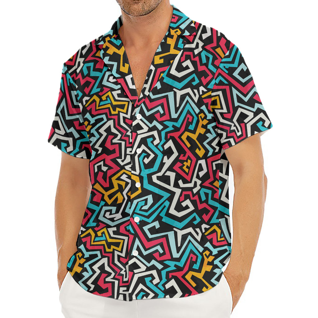 Abstract Funky Pattern Print Men's Deep V-Neck Shirt