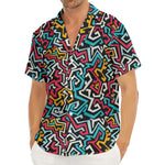 Abstract Funky Pattern Print Men's Deep V-Neck Shirt