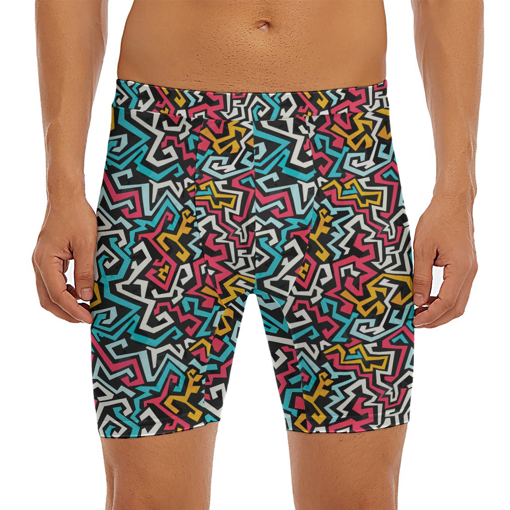 Abstract Funky Pattern Print Men's Long Boxer Briefs