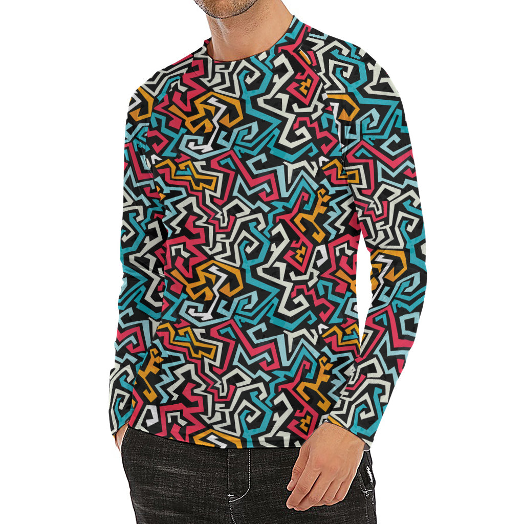 Abstract Funky Pattern Print Men's Long Sleeve Rash Guard