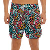 Abstract Funky Pattern Print Men's Split Running Shorts