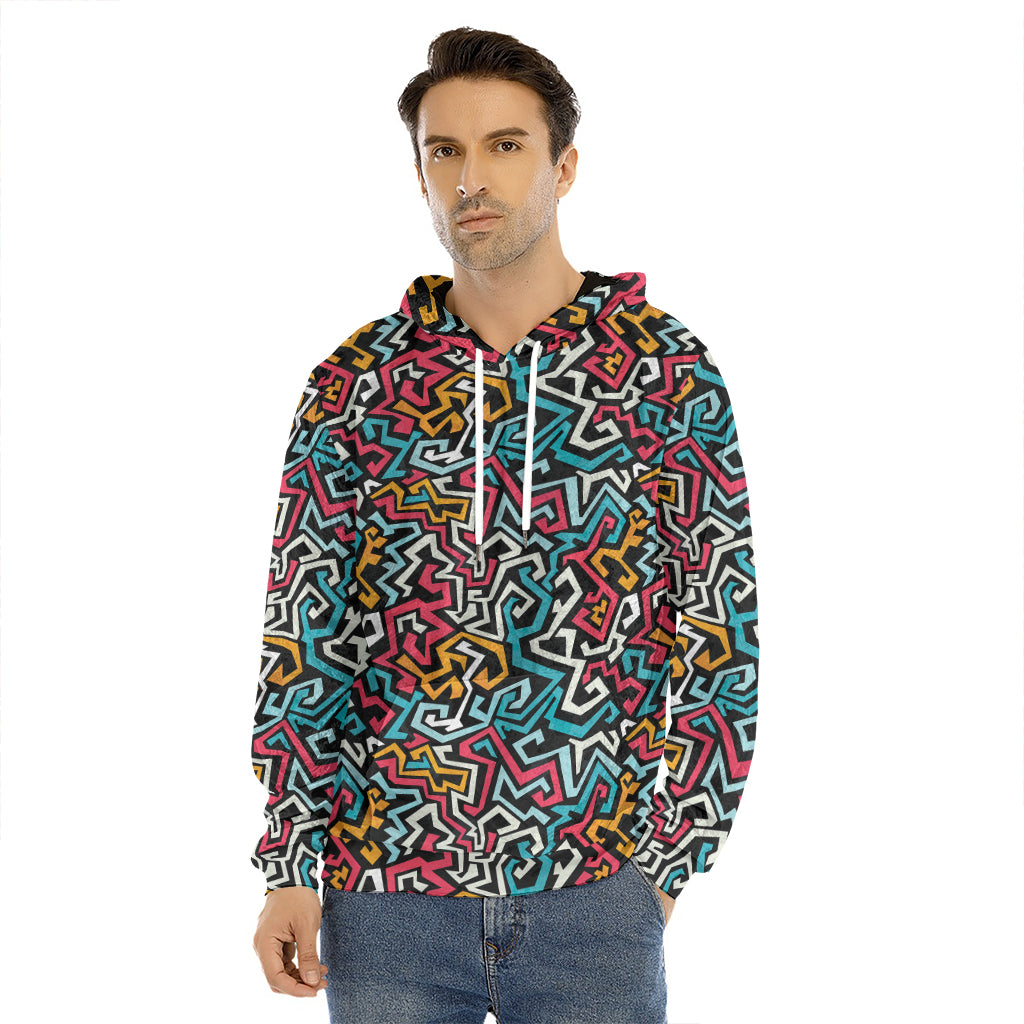 Abstract Funky Pattern Print Men's Velvet Pullover Hoodie