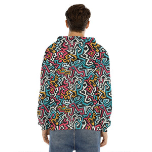 Abstract Funky Pattern Print Men's Velvet Pullover Hoodie