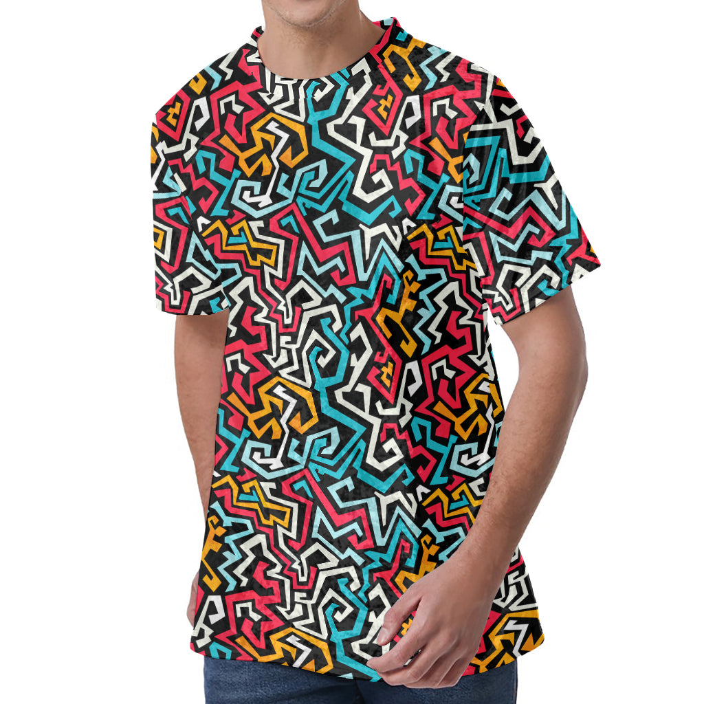 Abstract Funky Pattern Print Men's Velvet T-Shirt