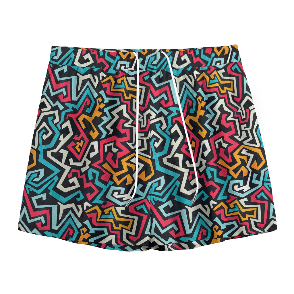 Abstract Funky Pattern Print Mesh Shorts