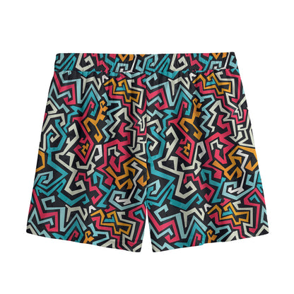Abstract Funky Pattern Print Mesh Shorts