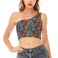 Abstract Funky Pattern Print One Shoulder Crop Top