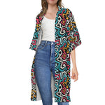 Abstract Funky Pattern Print Open Front Beach Cover Up