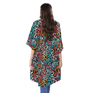 Abstract Funky Pattern Print Open Front Beach Cover Up