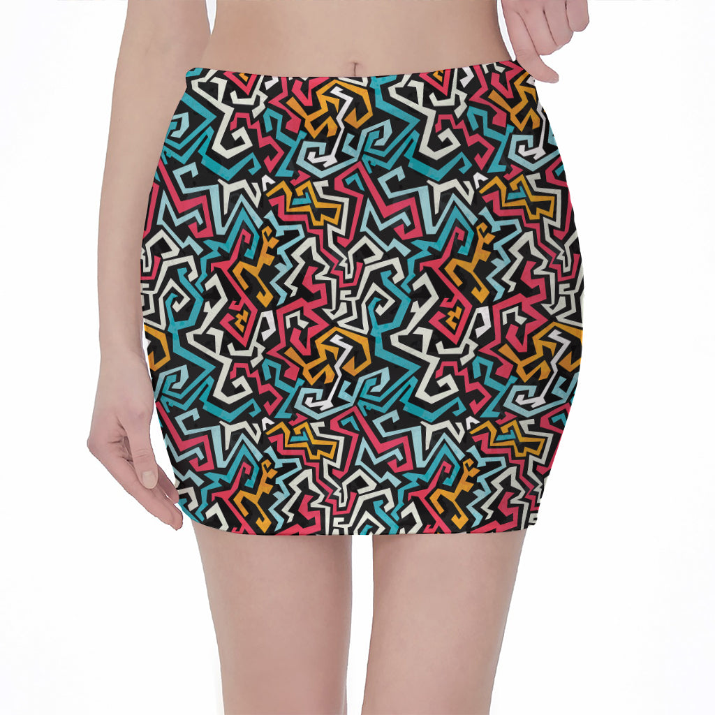 Abstract Funky Pattern Print Pencil Mini Skirt