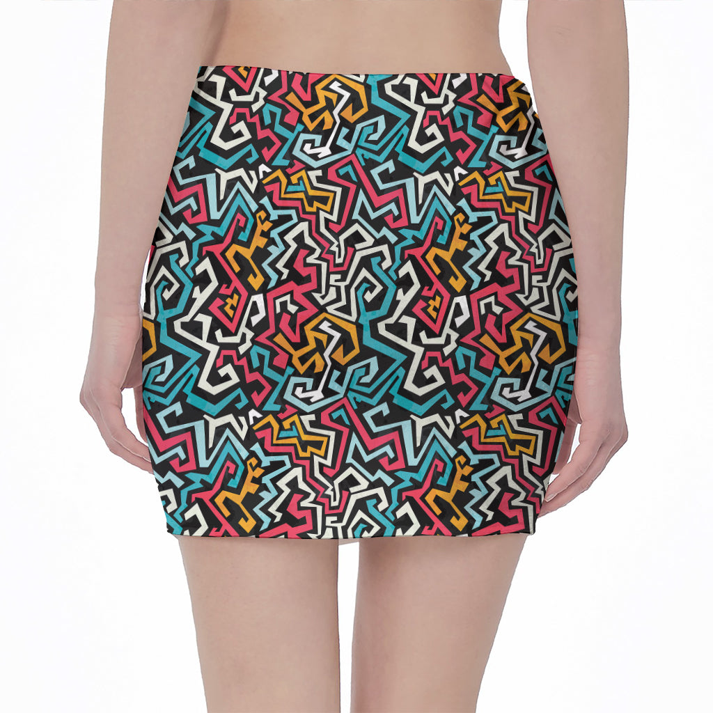 Abstract Funky Pattern Print Pencil Mini Skirt