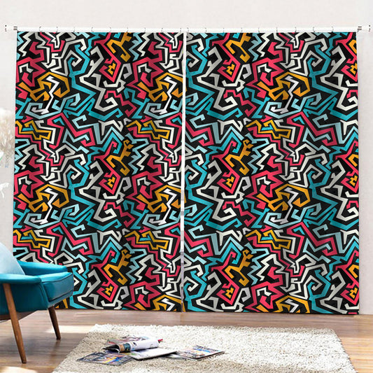 Abstract Funky Pattern Print Pencil Pleat Curtains