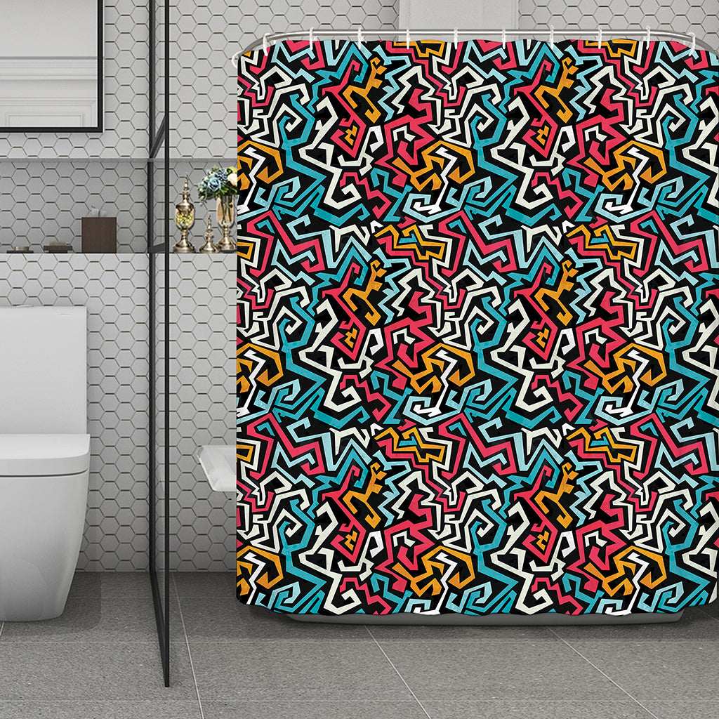 Abstract Funky Pattern Print Polyester Shower Curtain