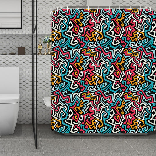 Abstract Funky Pattern Print Polyester Shower Curtain