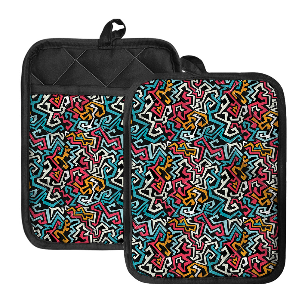 Abstract Funky Pattern Print Pot Holders With Pocket