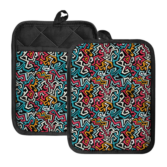 Abstract Funky Pattern Print Pot Holders With Pocket