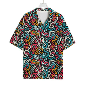 Abstract Funky Pattern Print Rayon Hawaiian Shirt