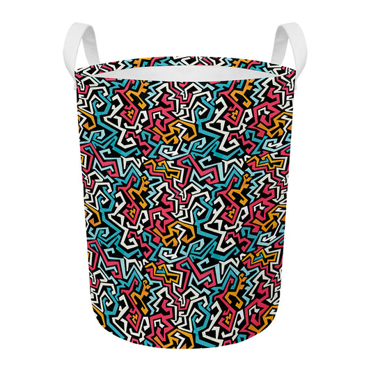 Abstract Funky Pattern Print Round Laundry Basket
