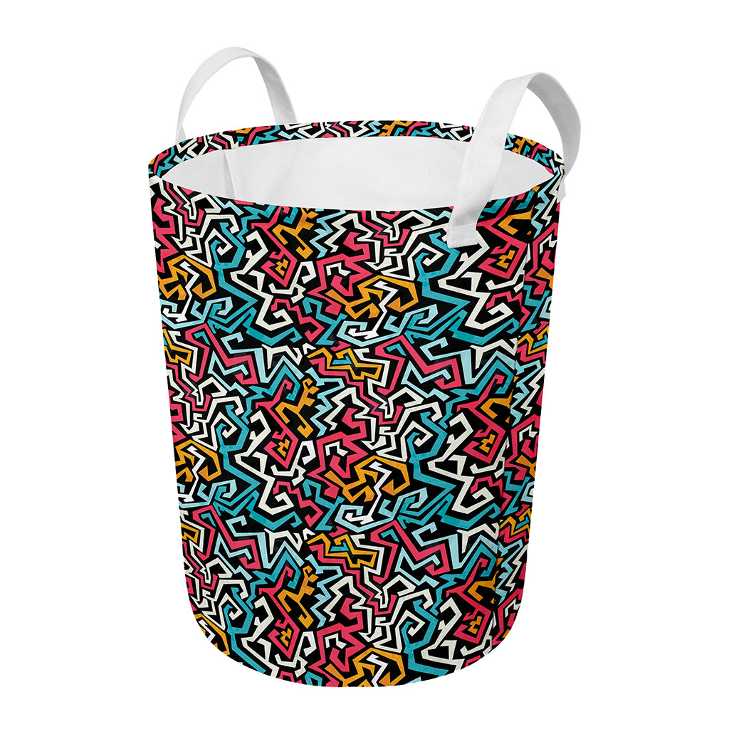Abstract Funky Pattern Print Round Laundry Basket
