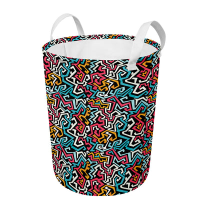 Abstract Funky Pattern Print Round Laundry Basket