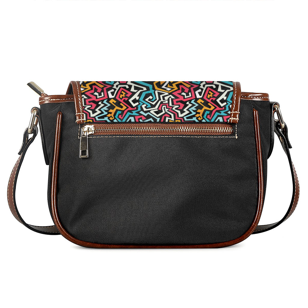 Abstract Funky Pattern Print Saddle Bag